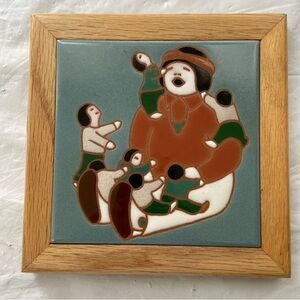 Handcrafted Ceramic Wall Art with Wooden Frame